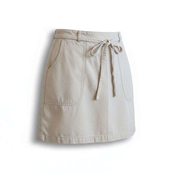 Vintage 90s ESPRIT Linen Cotton Blend Wrap Mini Skirt Beige Approx. Size Small - Picture 1 of 6